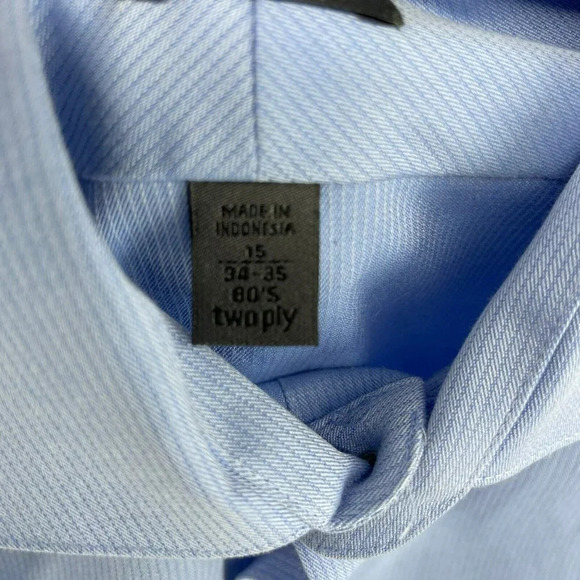 Calvin Klein Button Up Shirt Men's Sz 15 Sky Blue Striped Slim Non-Iron Two Ply - Picture 11 of 13